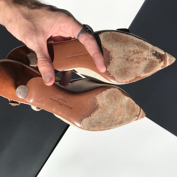 Ferragamo Snakeskin & Canvas Mules / Slingbacks - Picture 8 of 9